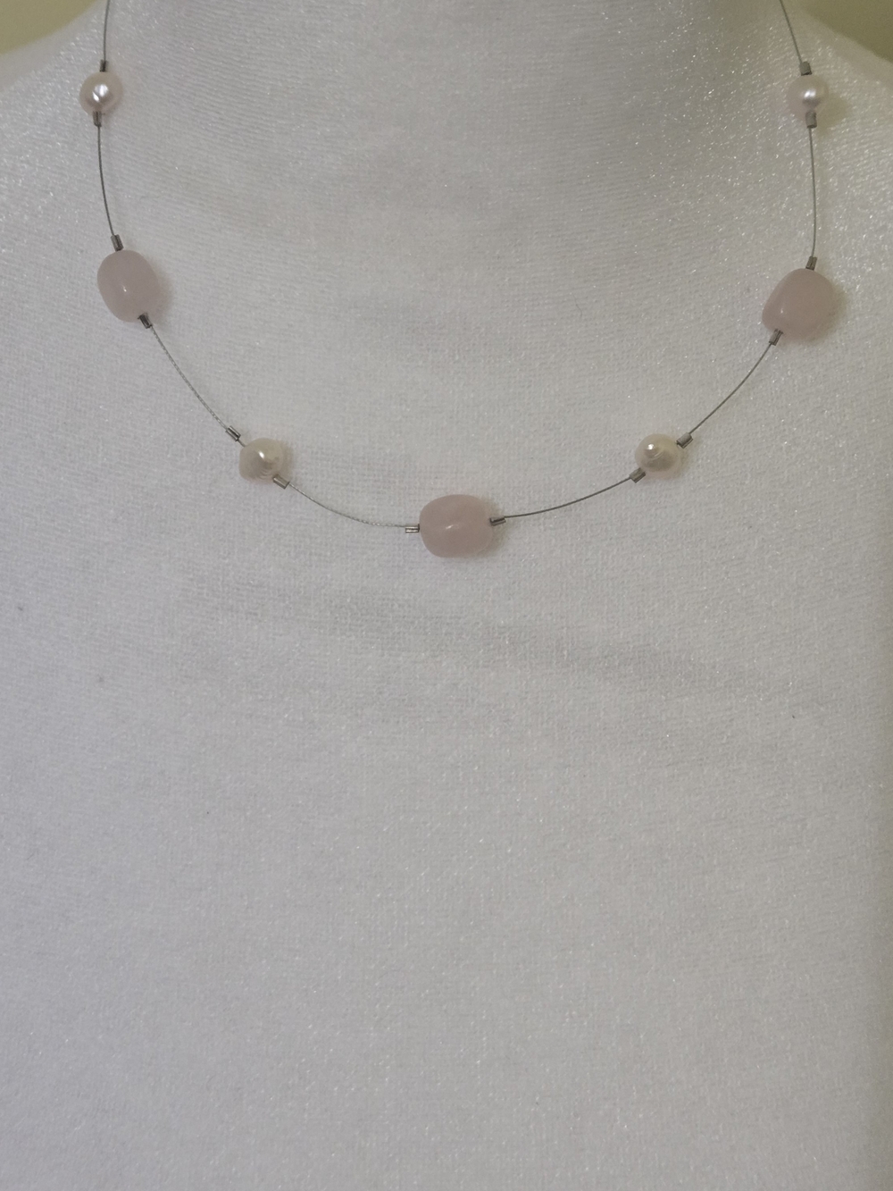 Sterling Silver 925 Rose Quartz Cultured Pearl Necklace 18in